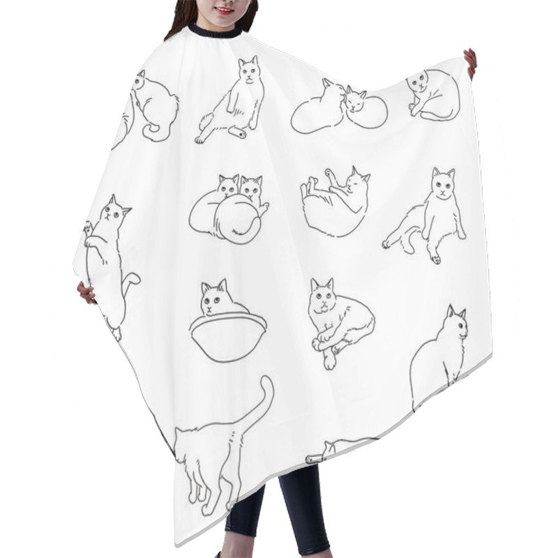 Personality  A Set Of Simple, Full-body Outline Cat Illustrations Hair Cutting Cape