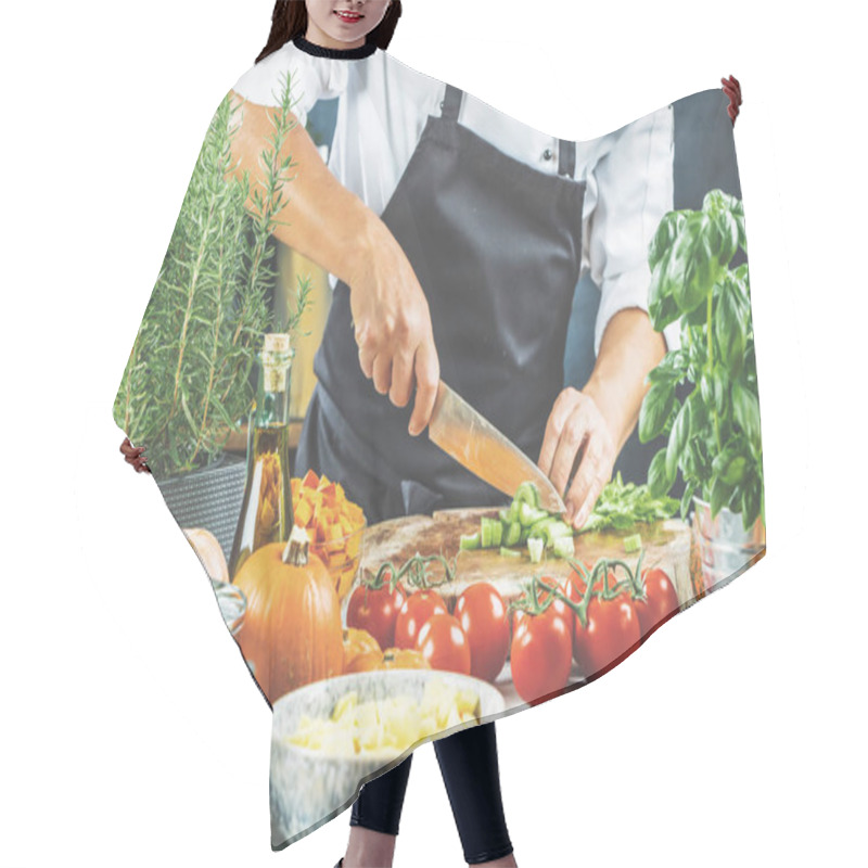 Personality  Chef Cook Preparing Vegetables In His Kitchen Hair Cutting Cape