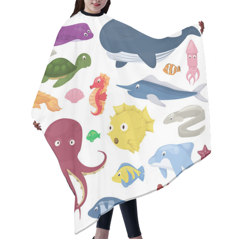 Personality  Sea Animals Vector Water Plants Ocean Fish Cartoon Illustration Undersea Water Marine Aquatic Character Life. Hair Cutting Cape