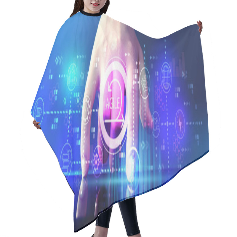 Personality  Agile Concept With Tablet Computer Hair Cutting Cape