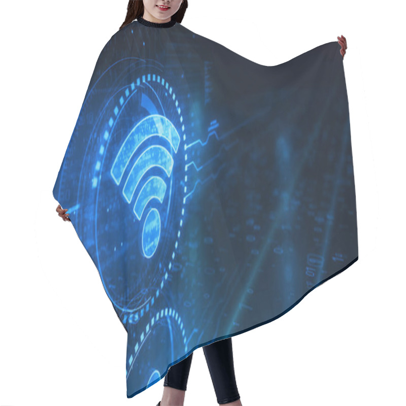 Personality  Wifi Mobile Communication And Wireless Network Technology Symbol Digital Concept. Network, Cyber Technology And Computer Background Abstract 3d Illustration. Hair Cutting Cape