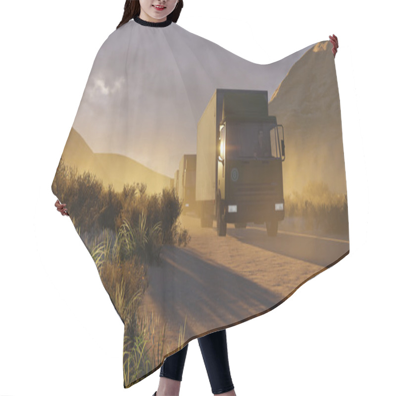 Personality  Military Trucks On A Desert Road 2 Hair Cutting Cape