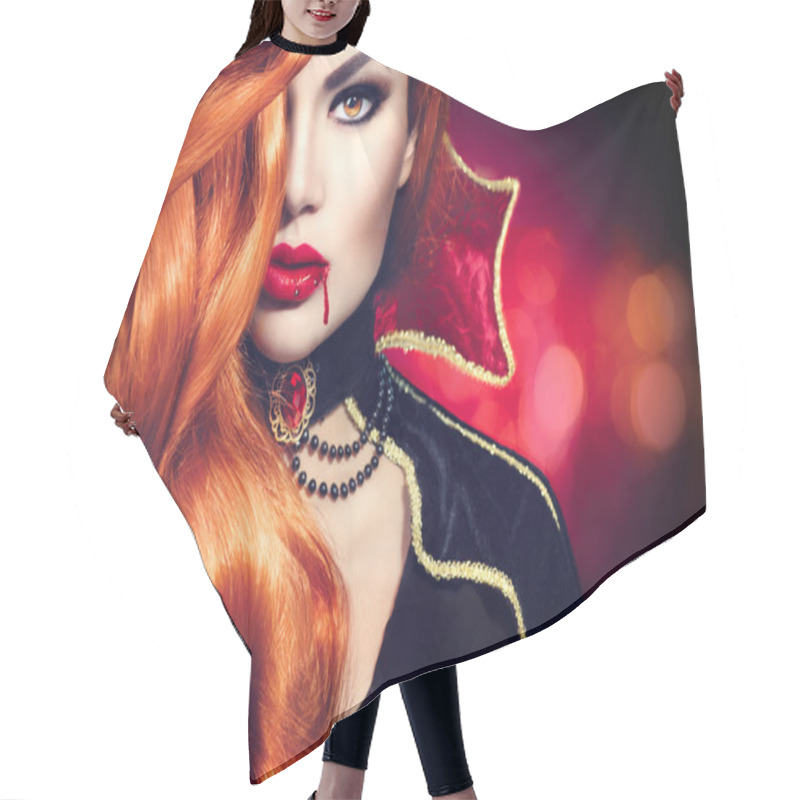 Personality  Halloween Vampire Woman Portrait. Hair Cutting Cape