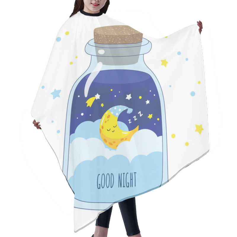 Personality  Cartoon Crescent With Clouds And Stars In A Magic Glass Jar. Hair Cutting Cape