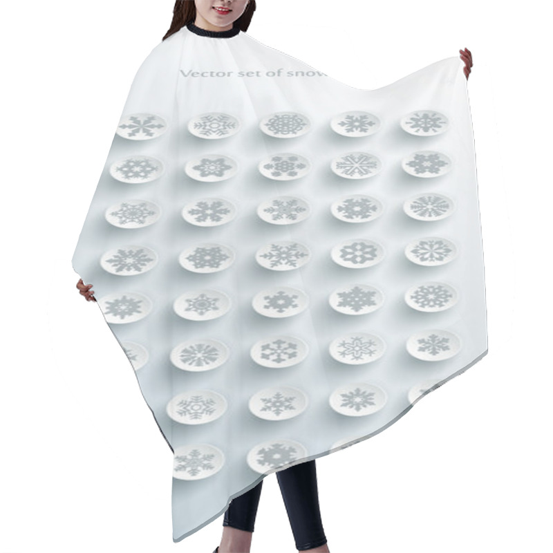 Personality  Set Of Grey Snowflakes Over White Background Hair Cutting Cape