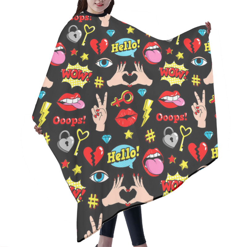 Personality  Seamless Pattern With Fashion Patches. Hair Cutting Cape