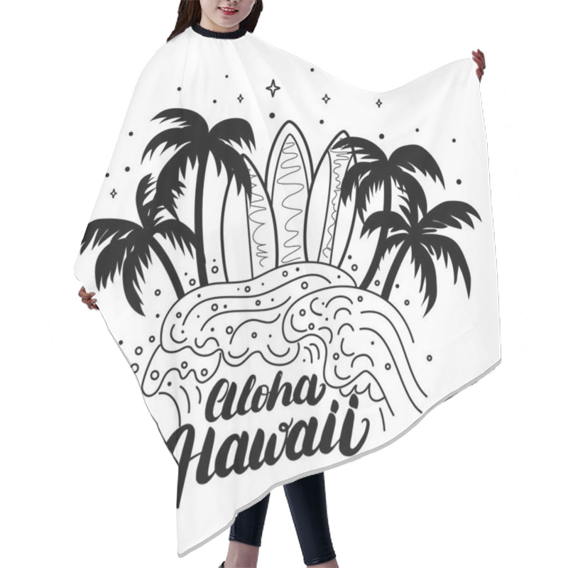 Personality  Aloha Hawaii Hand Lettering Surf Poster, Tee Print. Hair Cutting Cape