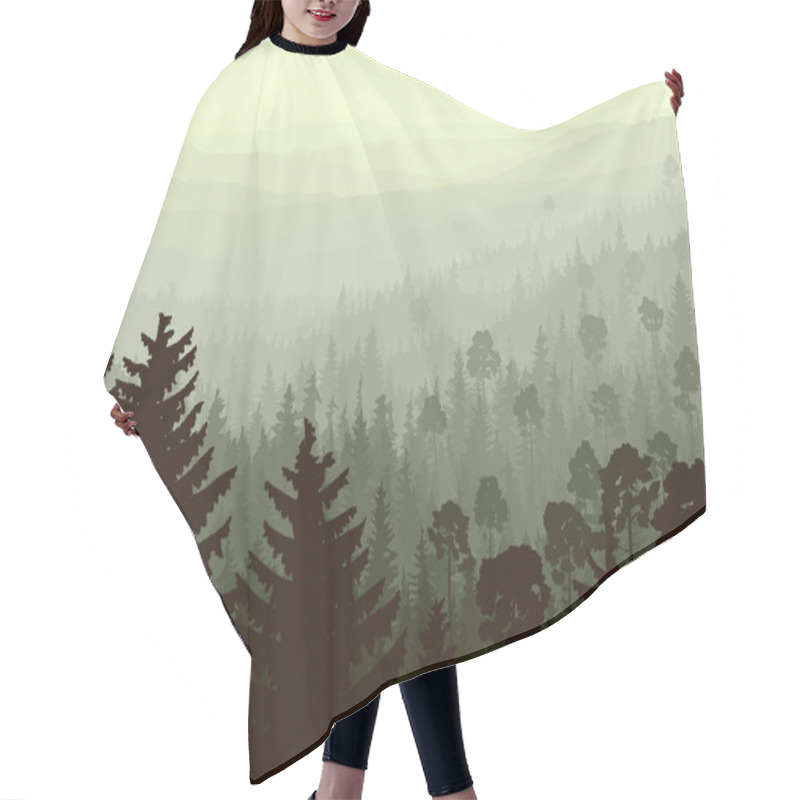 Personality  Wild Coniferous Wood In Morning Fog. Hair Cutting Cape