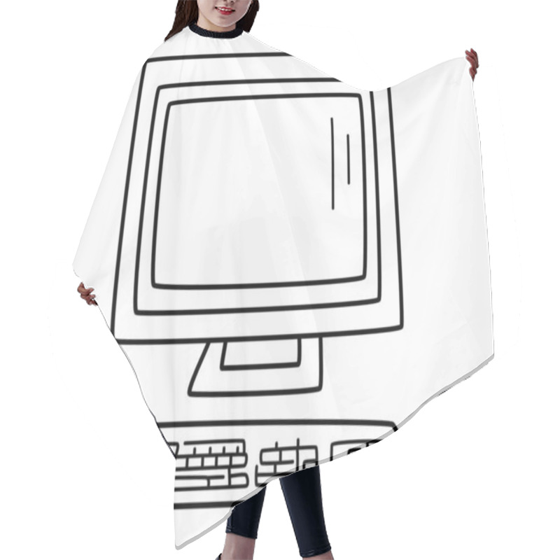 Personality  Computer - A Simple Personal Device Desktop Laptop Including A Screen, Keyboard, And Mouse For IT Gadget Design And Network Diagram Element Hair Cutting Cape