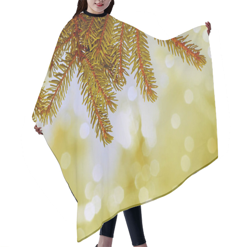 Personality  Christmas Golden Background With Fir Branches And Glittering Snowflakes Hair Cutting Cape