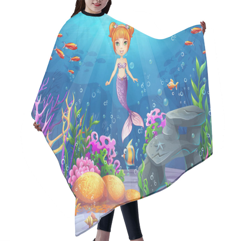 Personality  Vector Cartoon Illustration Underwater World Hair Cutting Cape