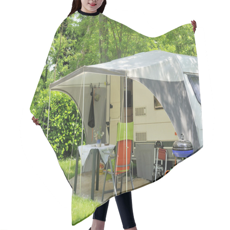 Personality  Caravan At A Camp Site Hair Cutting Cape