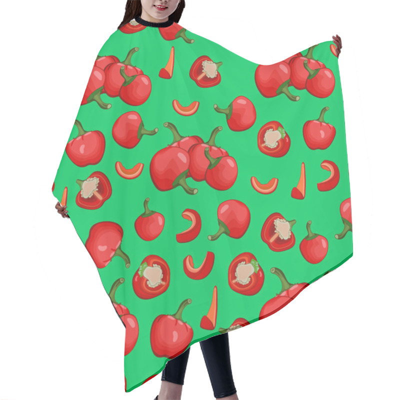 Personality  Seamless Pattern With Whole, Half, Wedges, And Slices Of Cherry Pepper. Pimento Or Pimiento. Capsicum Annuum. Vegetables. Vector Illustration Isolated On White Background. Cartoon Style. Hair Cutting Cape