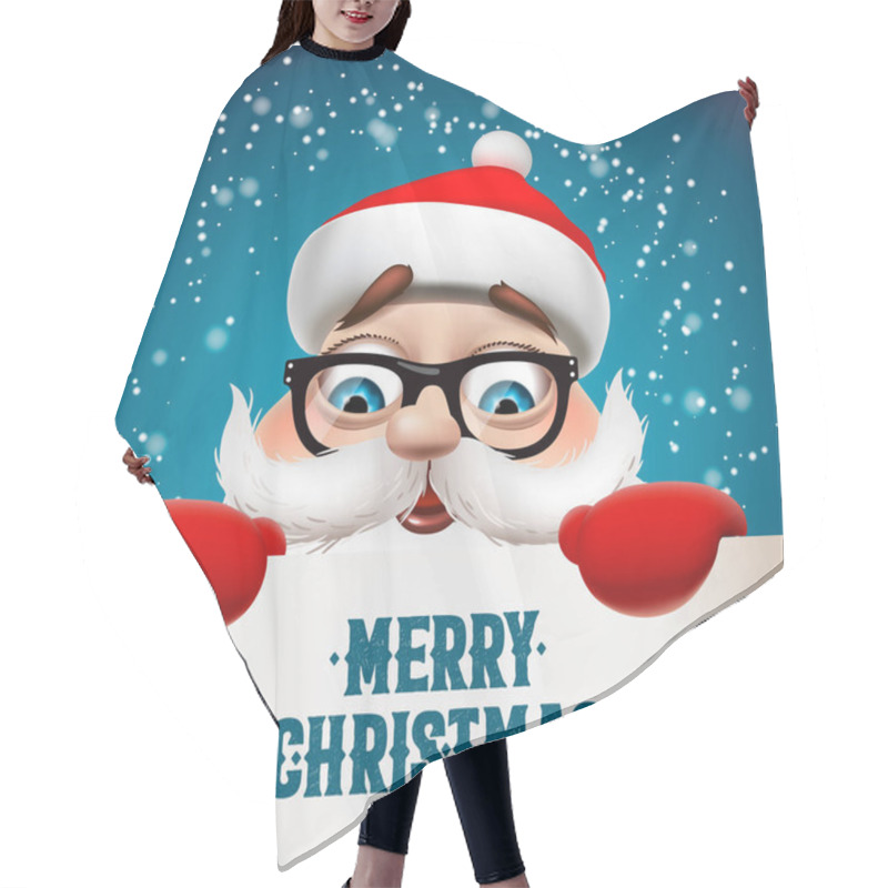 Personality  Santa Claus With Big Signboard. Merry Christmas Lettering Design. Creative Typography For Holiday Greeting, Vector Illustration Hair Cutting Cape