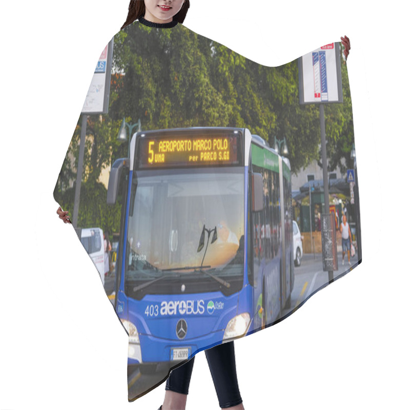 Personality  Venice, Italy - July, 11, 2019: Bus On A Bus Station In Venice, Italy Hair Cutting Cape