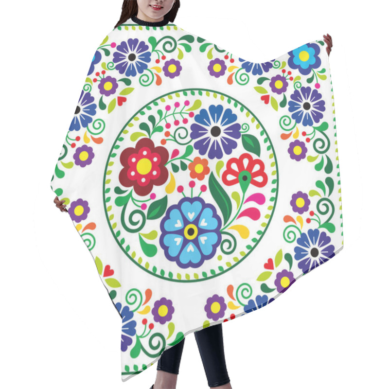 Personality  Mexican Folk Art Style Vector Greeting Card Design With Round Floral Pattern In Frame, Floral Embroidery Style From Mexico  Hair Cutting Cape