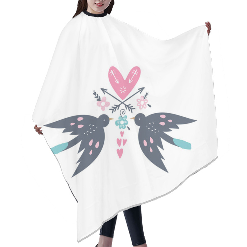 Personality  Hand Drawn Bird In Love And Boho Elements. Vector Illustration Hair Cutting Cape