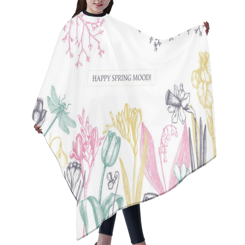 Personality  Hand Drawn Spring Flowers Hair Cutting Cape