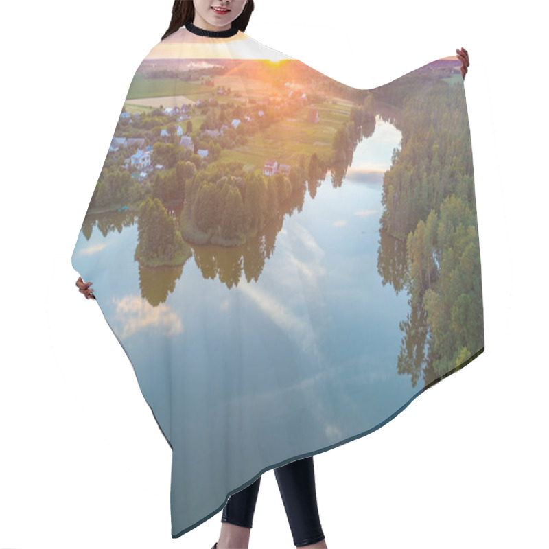 Personality  The Magical Sunrise Over The Lake. Rural Landscape Hair Cutting Cape