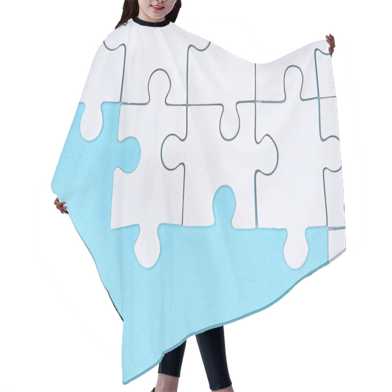 Personality  Top View Of White Puzzles Arrangement On Blue Background Hair Cutting Cape