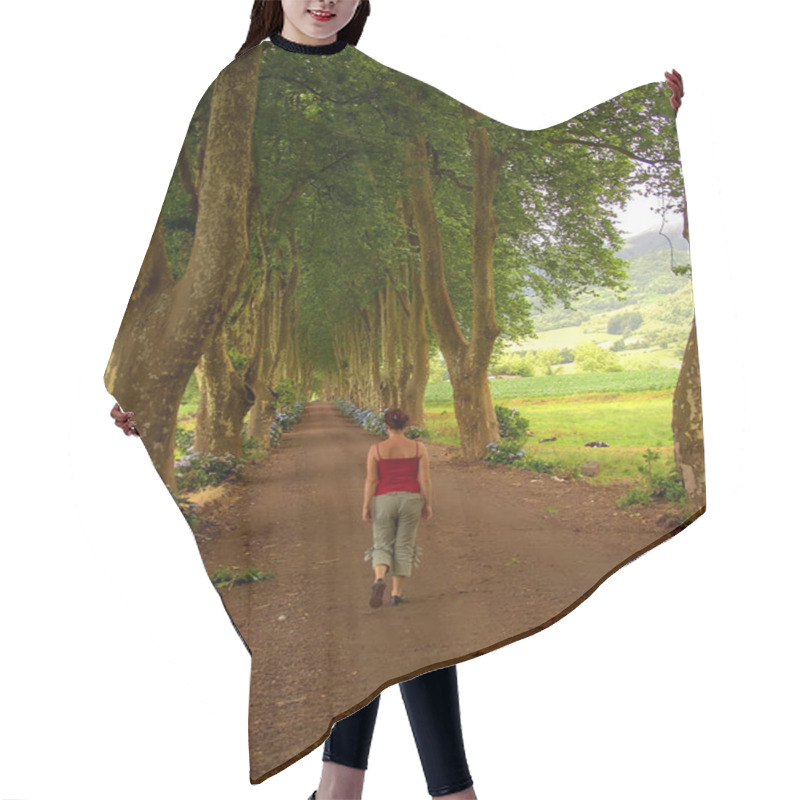 Personality  Woman In The Path With Tree On Two Side In Azores Hair Cutting Cape