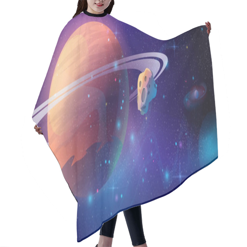 Personality  Saturn Space Background With Asteroid, Outer Space Hair Cutting Cape