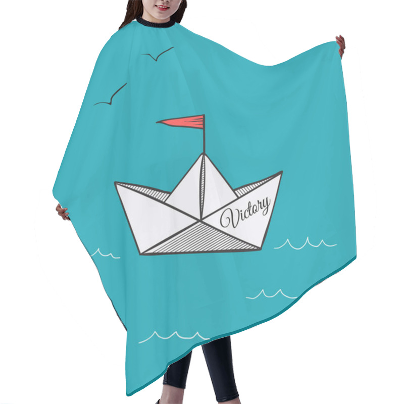 Personality  Origami Paper Ship Hope On Sea Waves Vector Illustration Hair Cutting Cape