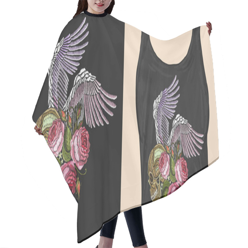 Personality  Embroidery Human Skull, Angel Wings And Roses. Trendy Apparel Hair Cutting Cape