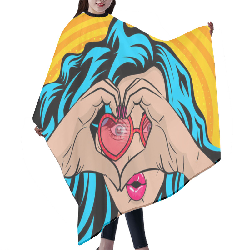 Personality  White Woman Wow Face Blue Hair Heart Hands Hair Cutting Cape