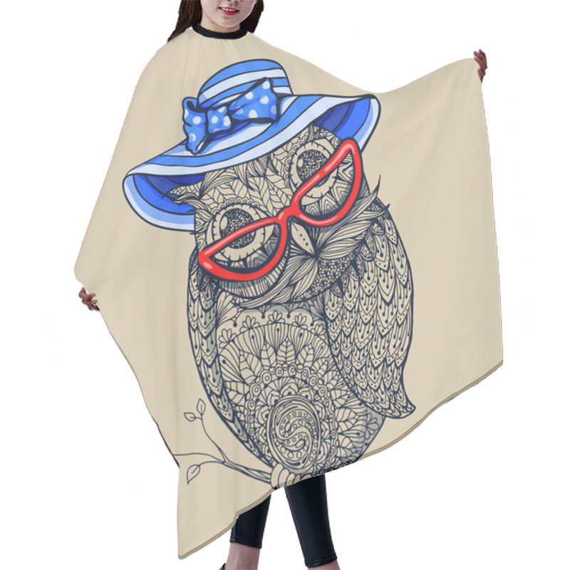 Personality  Owl In Summer Blue Stripped Hat Hair Cutting Cape