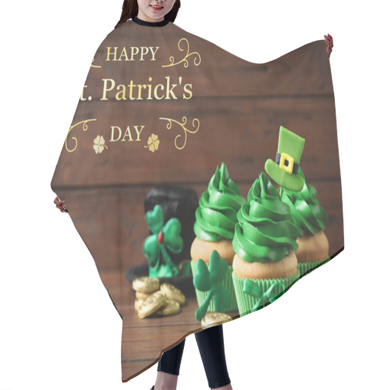 Personality  Decorated Cupcakes And Coins On Wooden Table. St. Patrick's Day Celebration Hair Cutting Cape