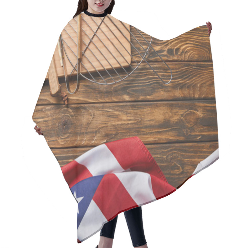 Personality  Top View Of American Flag And Bbq Equipment On Wooden Rustic Table With Copy Space Hair Cutting Cape