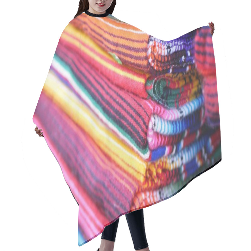 Personality  Colorful Mexican Wool Serape Blankets Texture. Woven Ornamental Vivid Textile With Authentic Latin American Pattern. Striped Multi Colored Fabric For Poncho And Sombrero. Hispanic Indigenous Style. Hair Cutting Cape