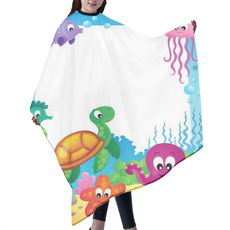 Personality  Frame With Underwater Animals 3 Hair Cutting Cape