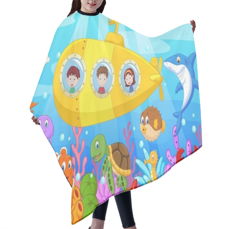 Personality  Happy Kids Cartoon In Submarine On The Sea Hair Cutting Cape