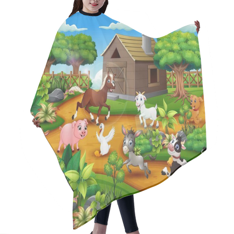 Personality  Happy Farm Animal Playing Outside The Cage Hair Cutting Cape