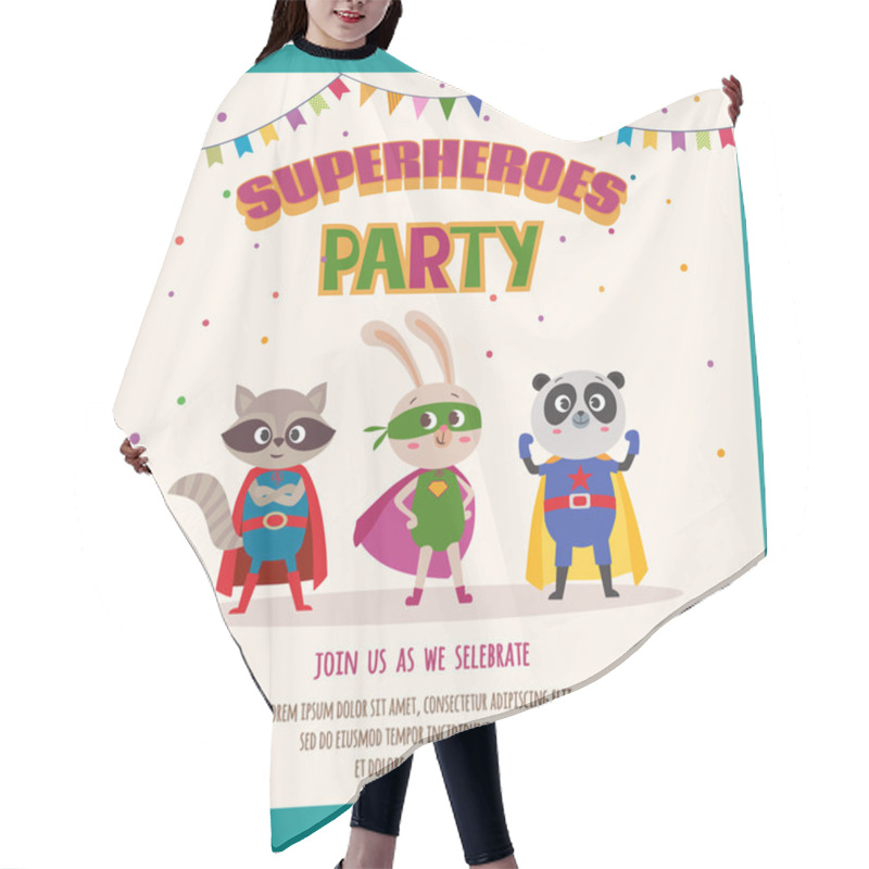 Personality  Superheroes. Card Invitation With Group Of Cute Little Animals Hair Cutting Cape