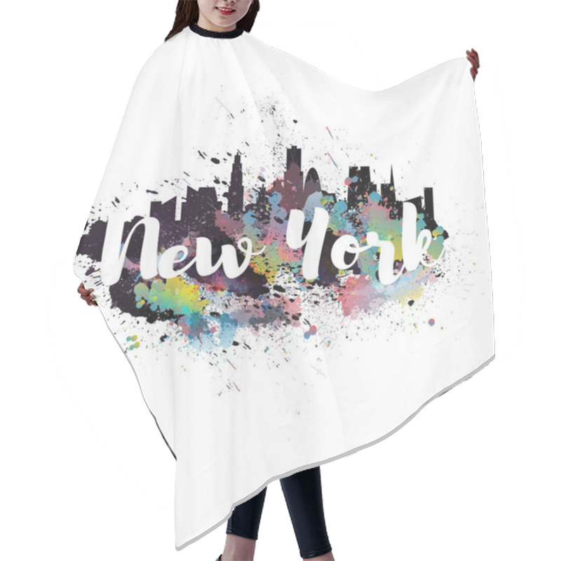 Personality  New York Grunge Cityscape With Lettering. Brigh Splashes Over Sityscape Silhouette Hair Cutting Cape