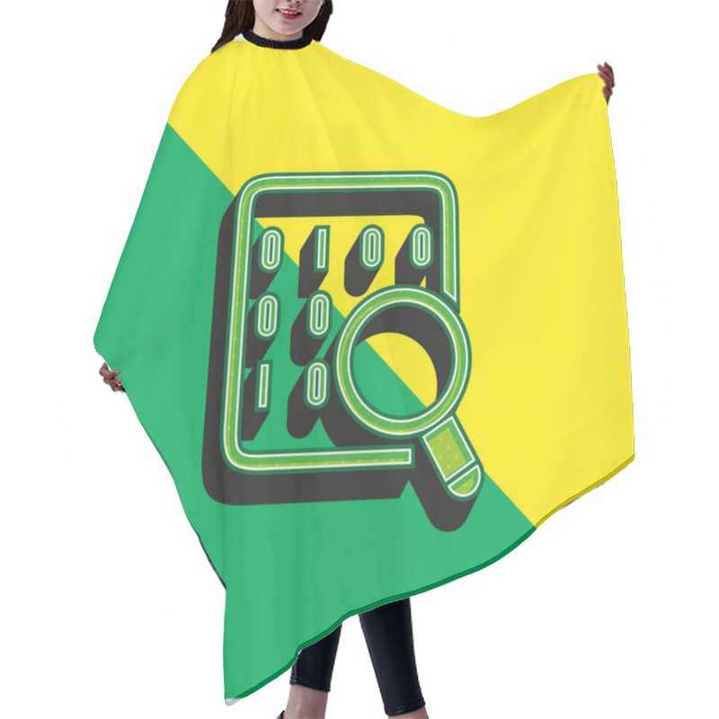 Personality  Binary Codes On Data Sheet With Magnifying Lens Green And Yellow Modern 3d Vector Icon Logo Hair Cutting Cape