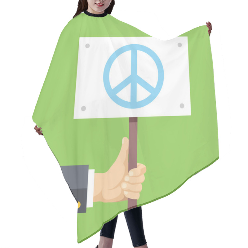 Personality  Hands Holds Sign With Peace Sign. Peace, Pacifism, No War. Flat Vector Illustration Hair Cutting Cape