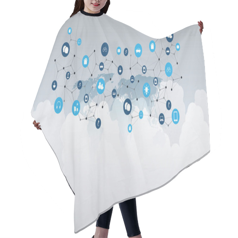 Personality  Internet Of Things, Cloud Computing Design Concept With World Map, Clouds And Icons - Digital Network Connections, Technology Background Hair Cutting Cape