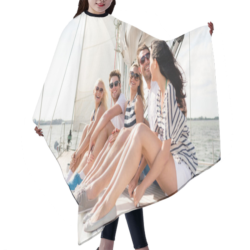 Personality  Smiling Friends Sitting On Yacht Deck Hair Cutting Cape