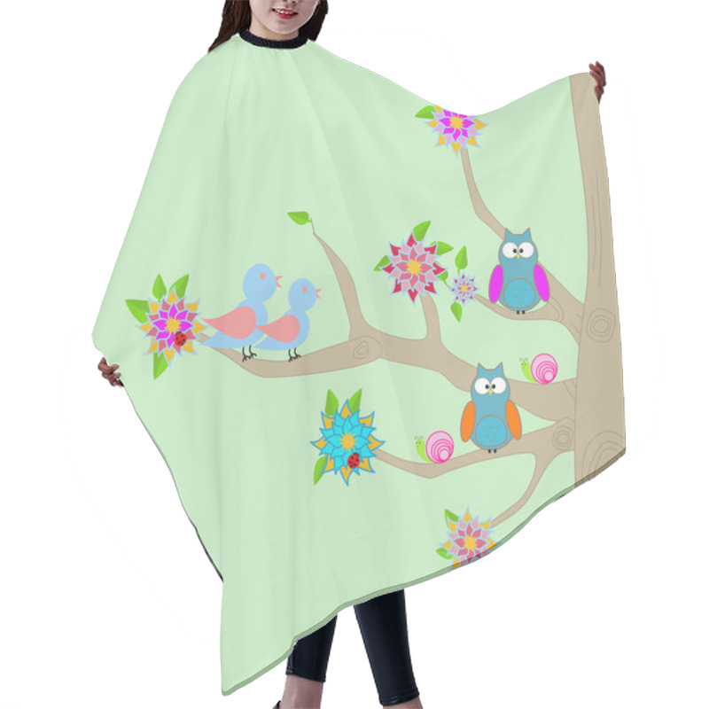 Personality  A Tree With Flowers, Owls, Birds And Ladybugs Hair Cutting Cape