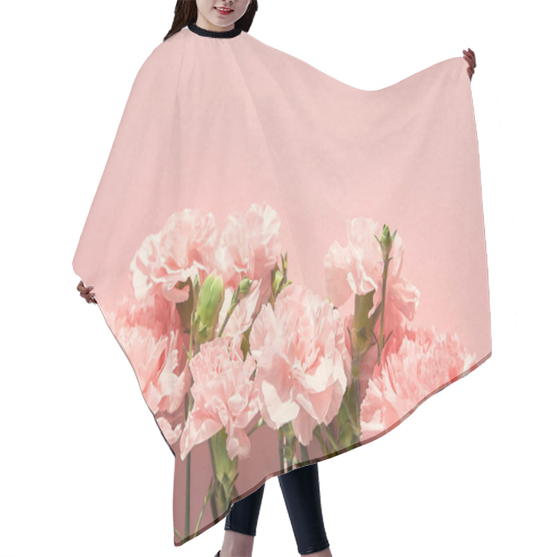 Personality  Top View Of Blooming Carnations On Pink Background Hair Cutting Cape