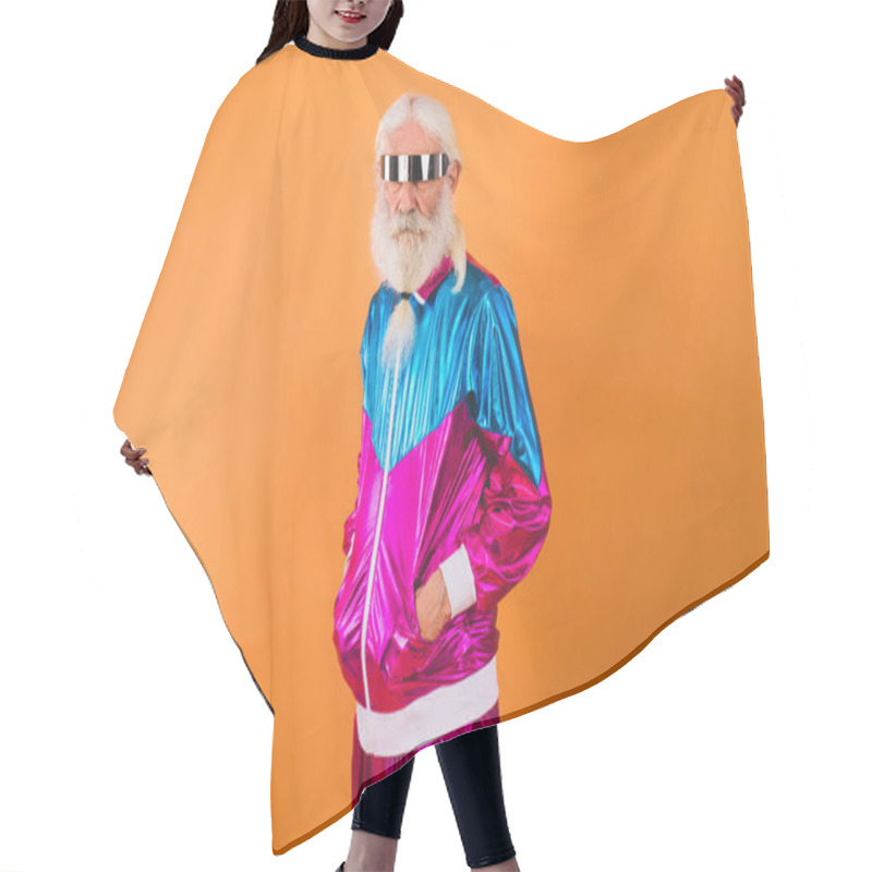 Personality  Senior Man With Eccentric Look  - 60 Years Old Man Having Fun, Portrait On Colored Background, Concepts About Youthful Senior People And Lifestyle Hair Cutting Cape