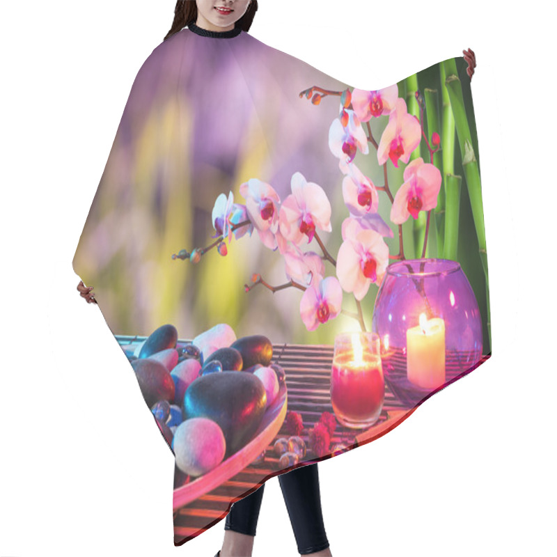 Personality  Dish Of Stones Massage With Orchids And Bamboo Hair Cutting Cape