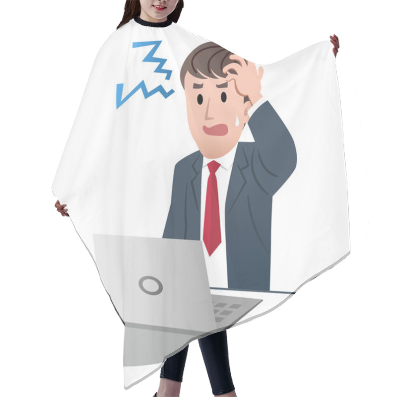 Personality  Frustrated Businessman Holding His Head With Left Hand Hair Cutting Cape