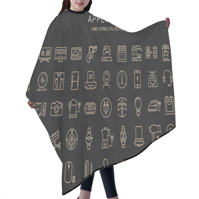 Personality  Set Vector Flat Line Icons Appliance Hair Cutting Cape