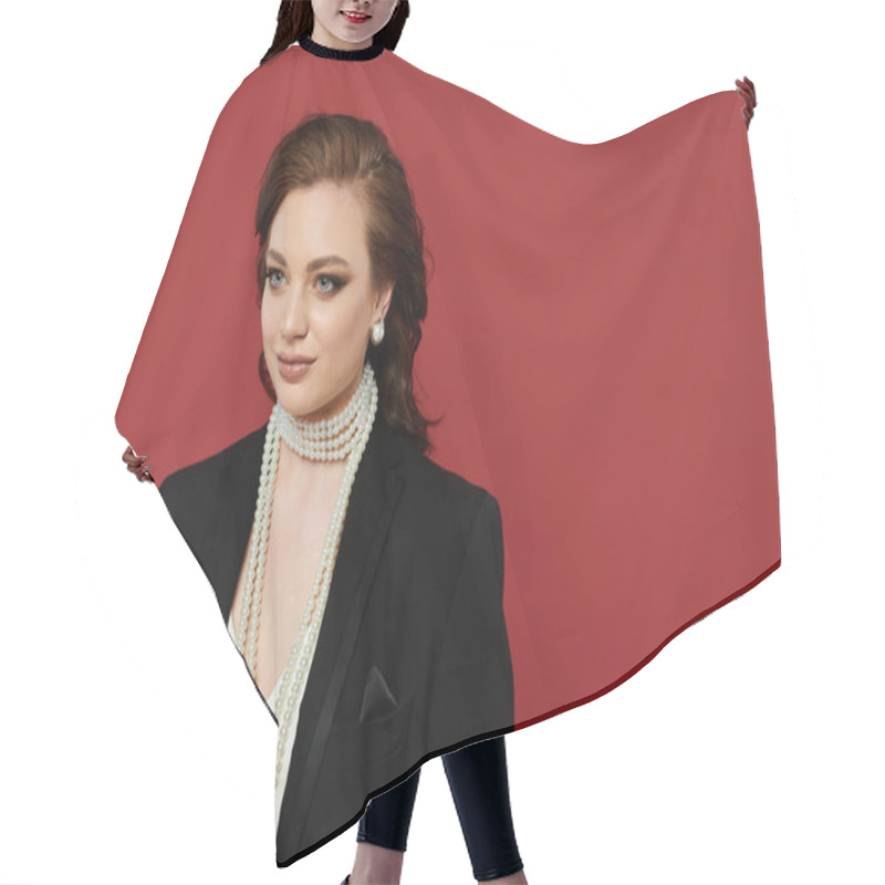 Personality  A Young Beautiful Woman Dressed Elegantly Showcases Her Charm With A Confident Pose. Hair Cutting Cape