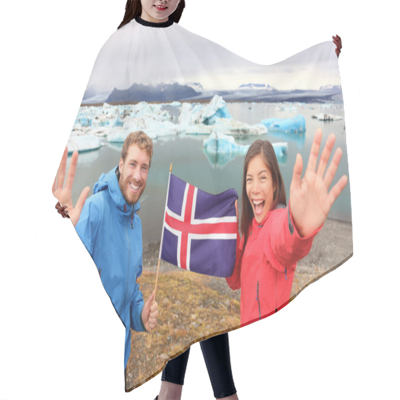 Personality  Couple Holding Icelandic Flag Hair Cutting Cape